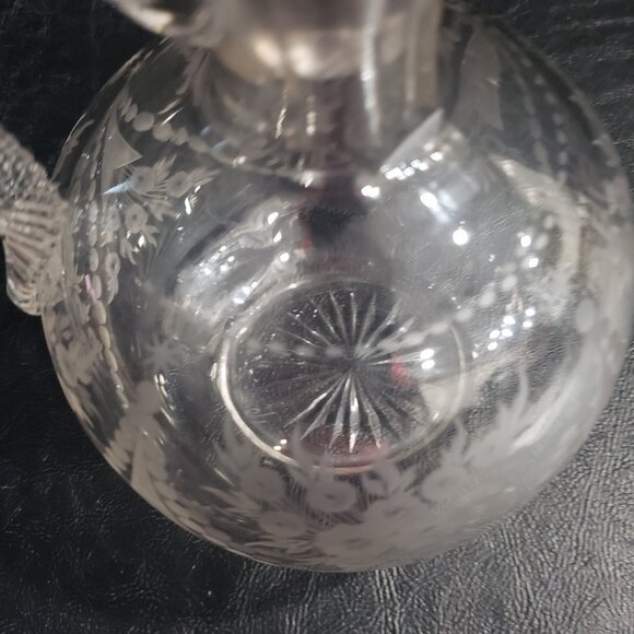 Vintage Victorian Hand Blown Decanter with Floral Bouquet and Bead Draping - Picture 7 of 7